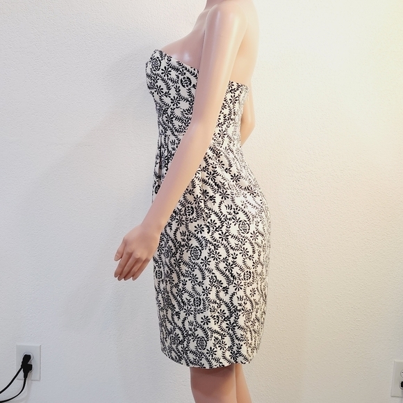 J. Crew Ella Strapless White & Black Floral Shift Cotton Blend Dress Size: 6 - Picture 7 of 16